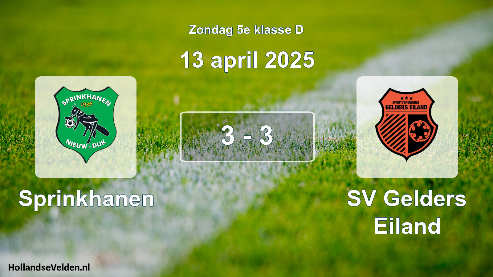 Total number of matches played: Sprinkhanen - SV Gelders Eiland 3 - 3 (13 April 2025)