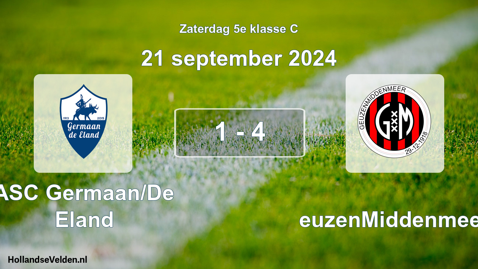 Total number of matches played: ASC Germaan/De Eland - GeuzenMiddenmeer 1 - 4 (21 September 2024)