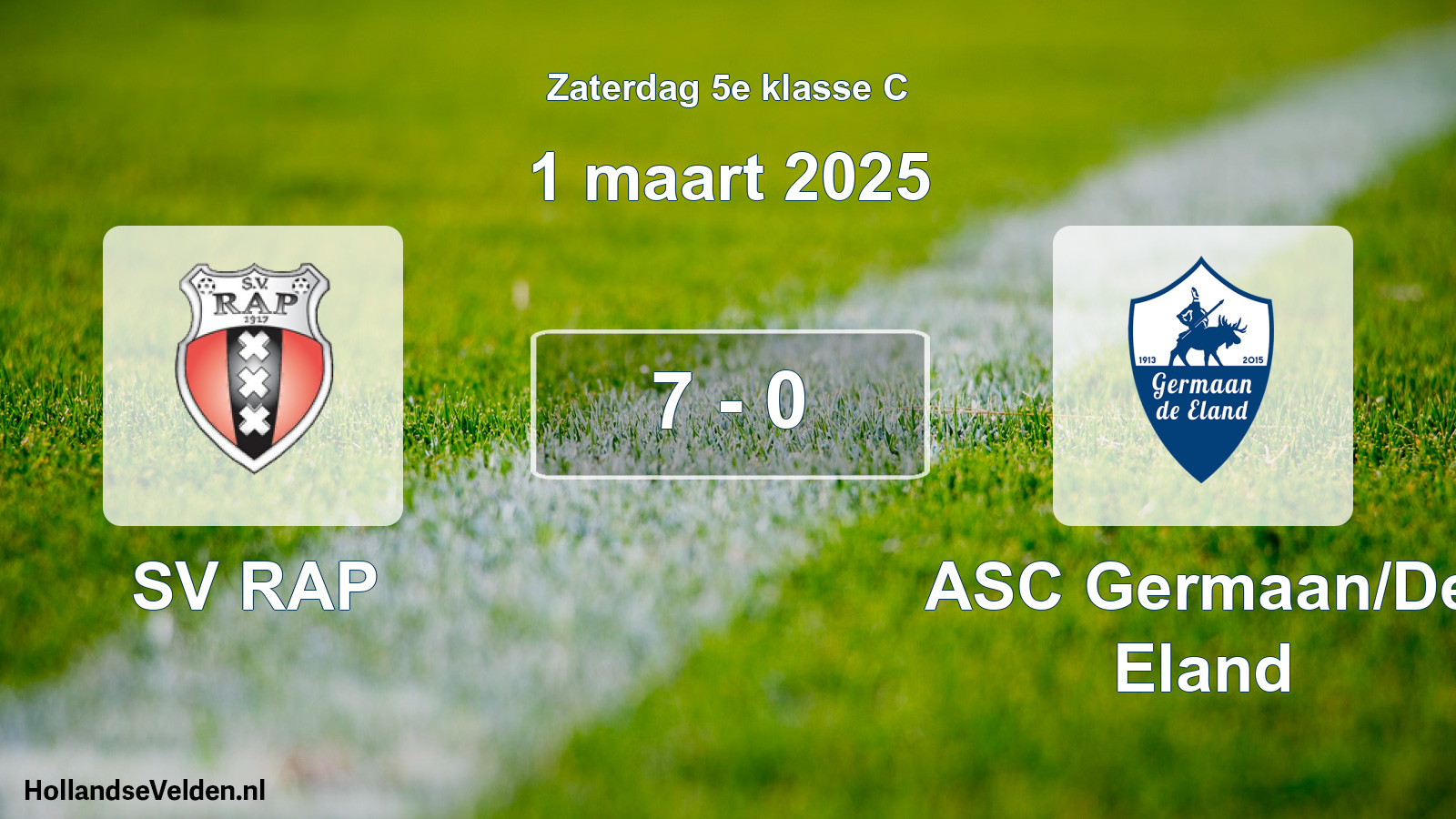 Total number of matches played: SV RAP - ASC Germaan/De Eland 7 - 0 (1 March 2025)