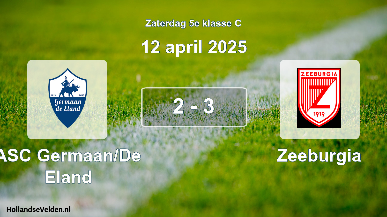 Total number of matches played: ASC Germaan/De Eland - Zeeburgia 2 - 3 (12 April 2025)