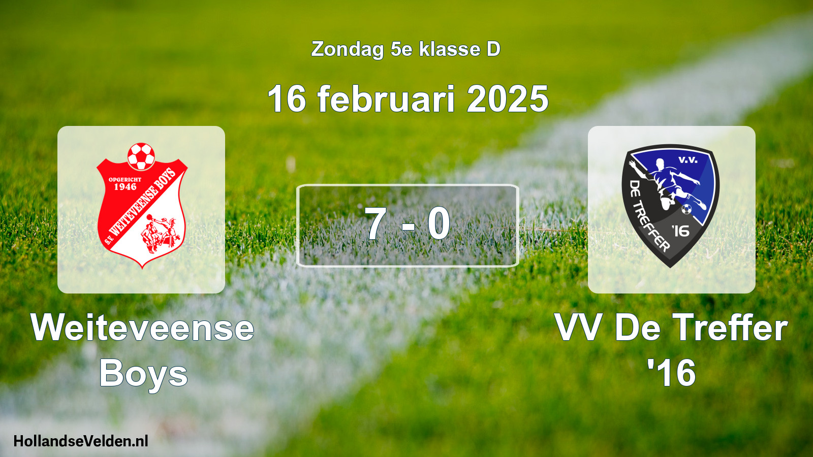 Total number of matches played: Weiteveense Boys - VV De Treffer '16 7 - 0 (16 February 2025)