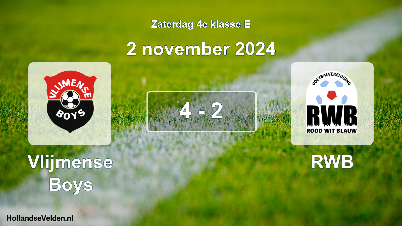 Total number of matches played: Vlijmense Boys - RWB 4 - 2 (2 November 2024)