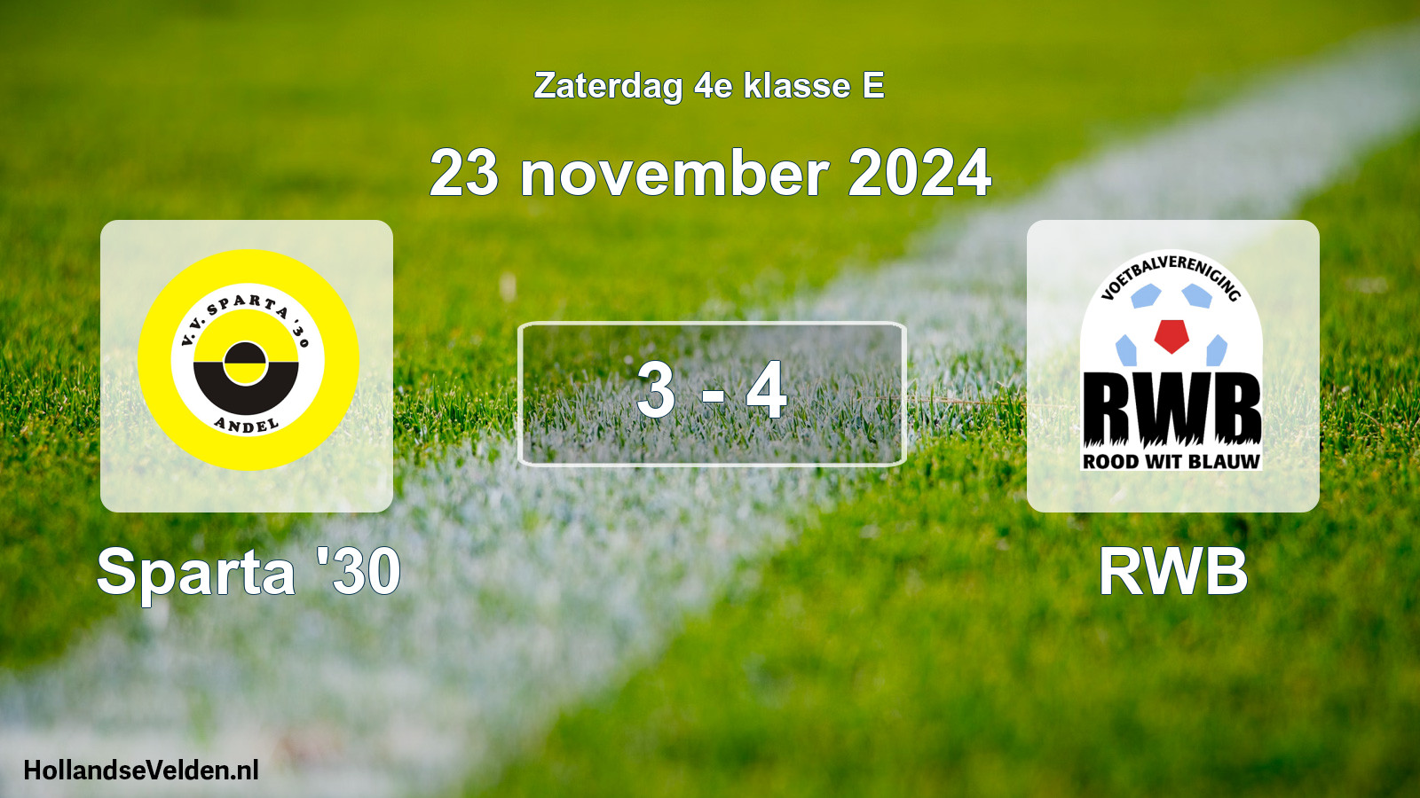 Total number of matches played: Sparta '30 - RWB 3 - 4 (23 November 2024)