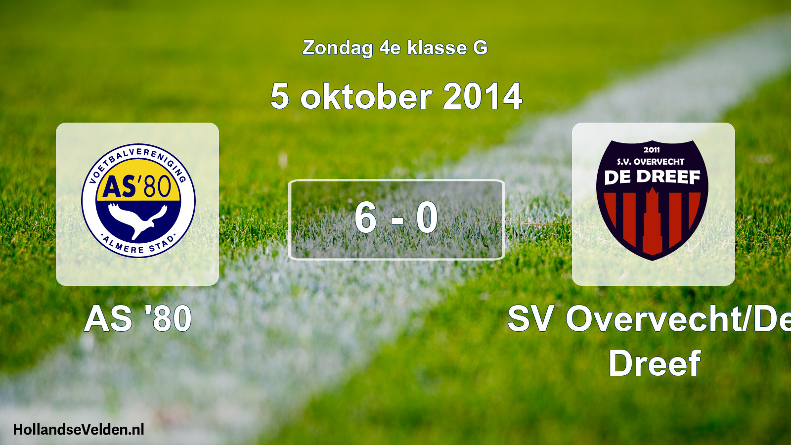 Total number of matches played: AS '80 - SV Overvecht/De Dreef 6 - 0 (5 October 2014)