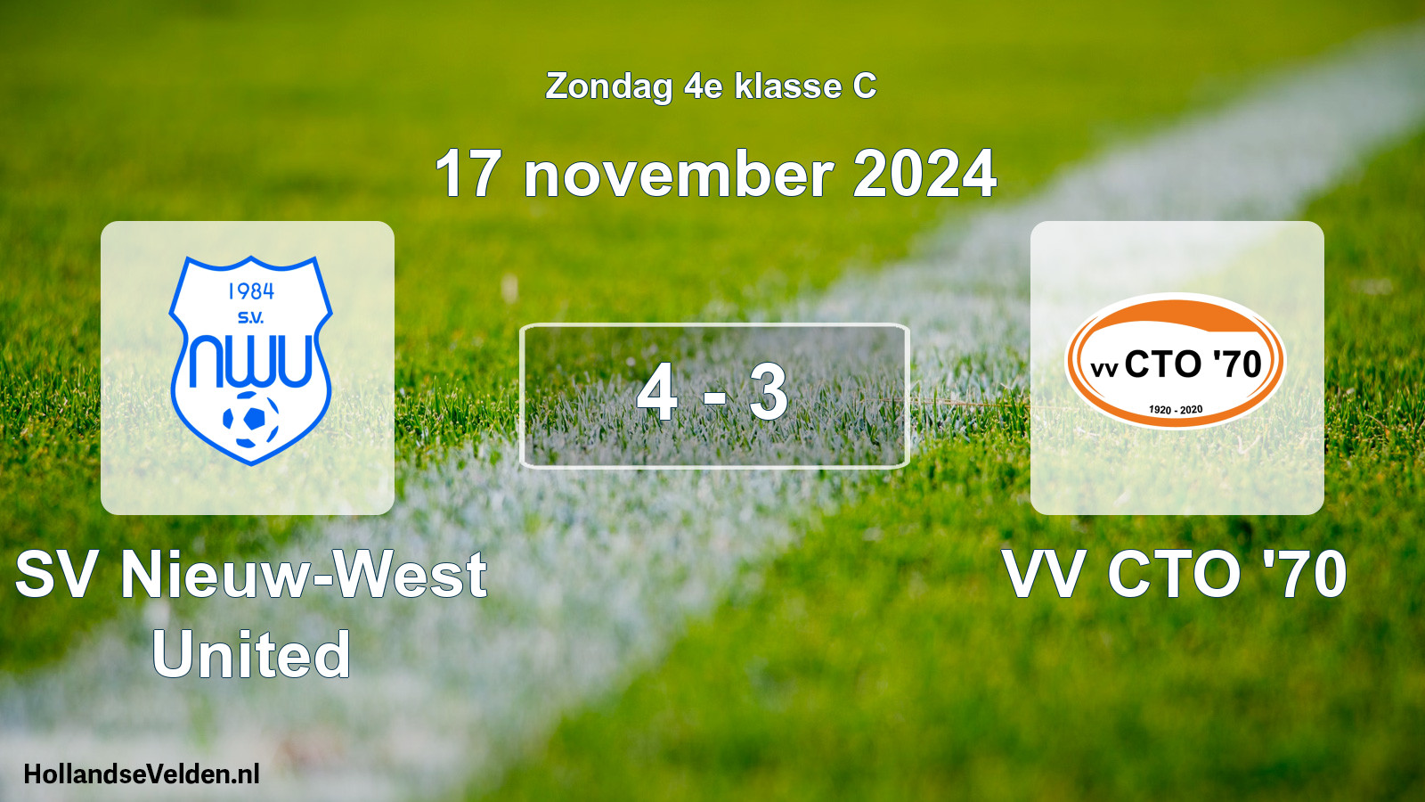 Total number of matches played: SV Nieuw-West United - VV CTO '70 4 - 3 (17 November 2024)