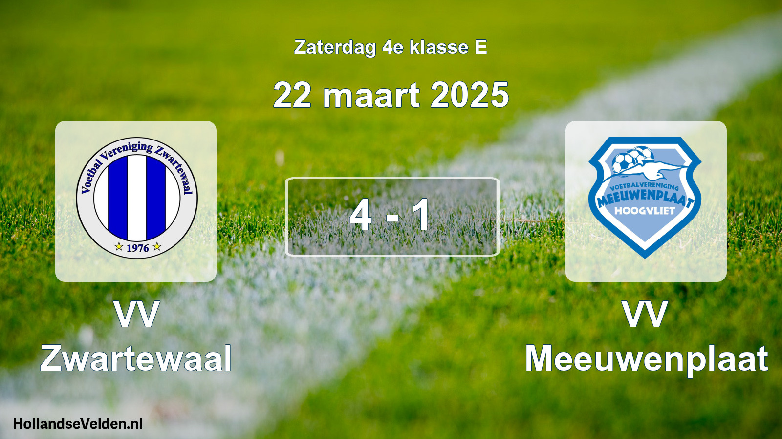 Total number of matches played: VV Zwartewaal - VV Meeuwenplaat 4 - 1 (22 March 2025)