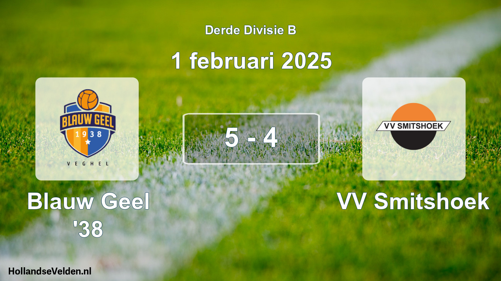 Total number of matches played: Blauw Geel '38 - VV Smitshoek 5 - 4 (1 February 2025)