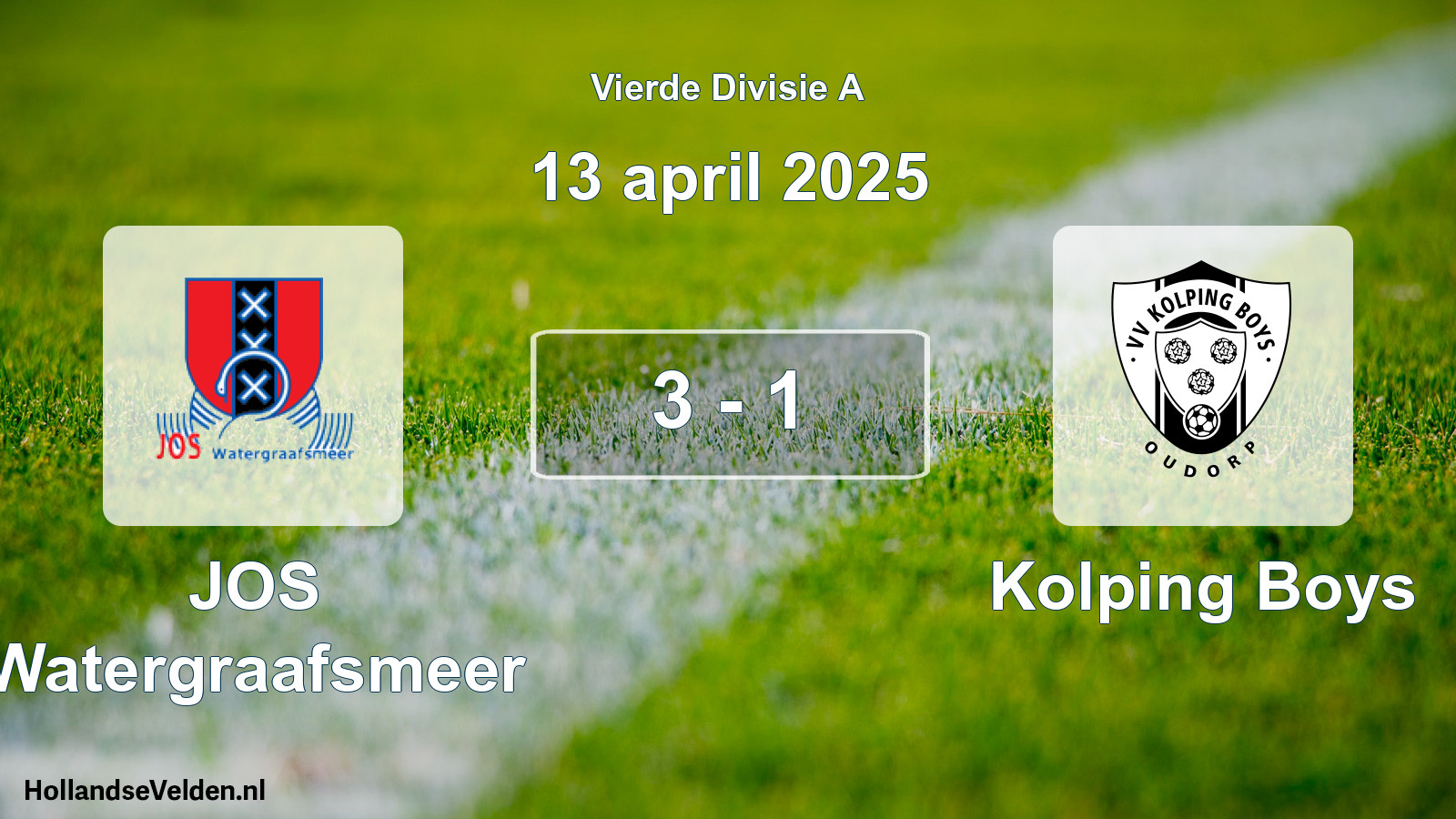 Total number of matches played: JOS Watergraafsmeer - Kolping Boys 3 - 1 (13 April 2025)