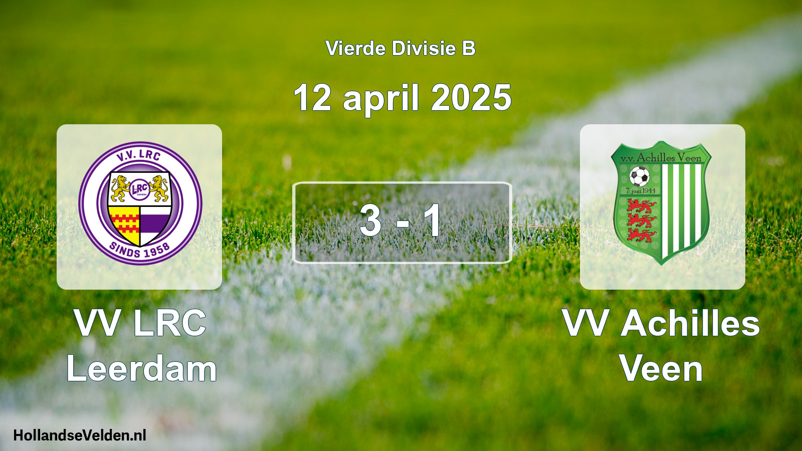 Total number of matches played: VV LRC Leerdam - VV Achilles Veen 3 - 1 (12 April 2025)