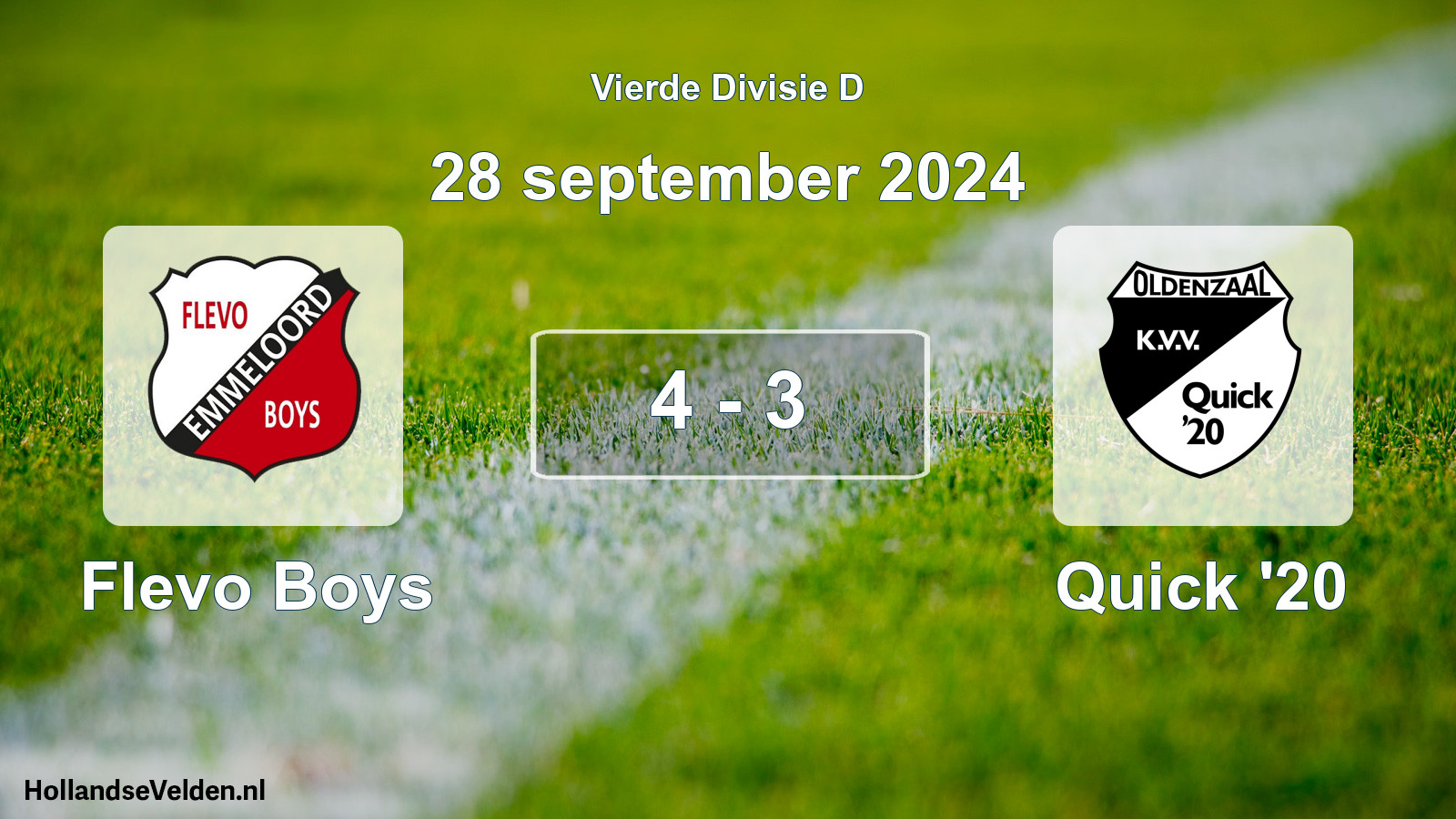 Total number of matches played: Flevo Boys - Quick '20 4 - 3 (28 September 2024)
