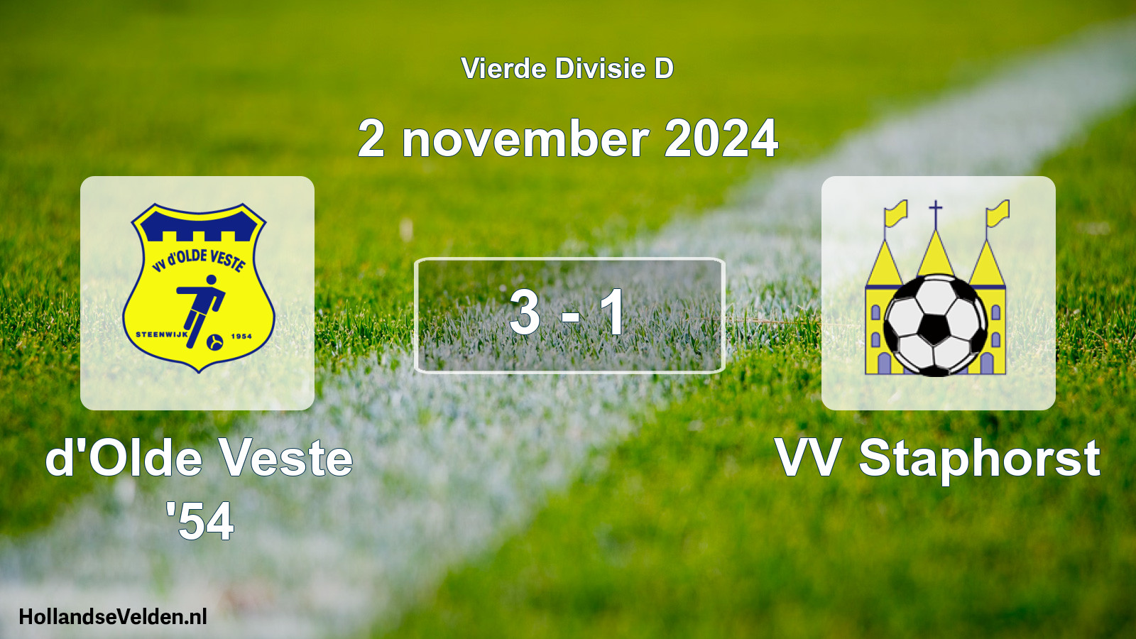 Total number of matches played: d'Olde Veste '54 - VV Staphorst 3 - 1 (2 November 2024)