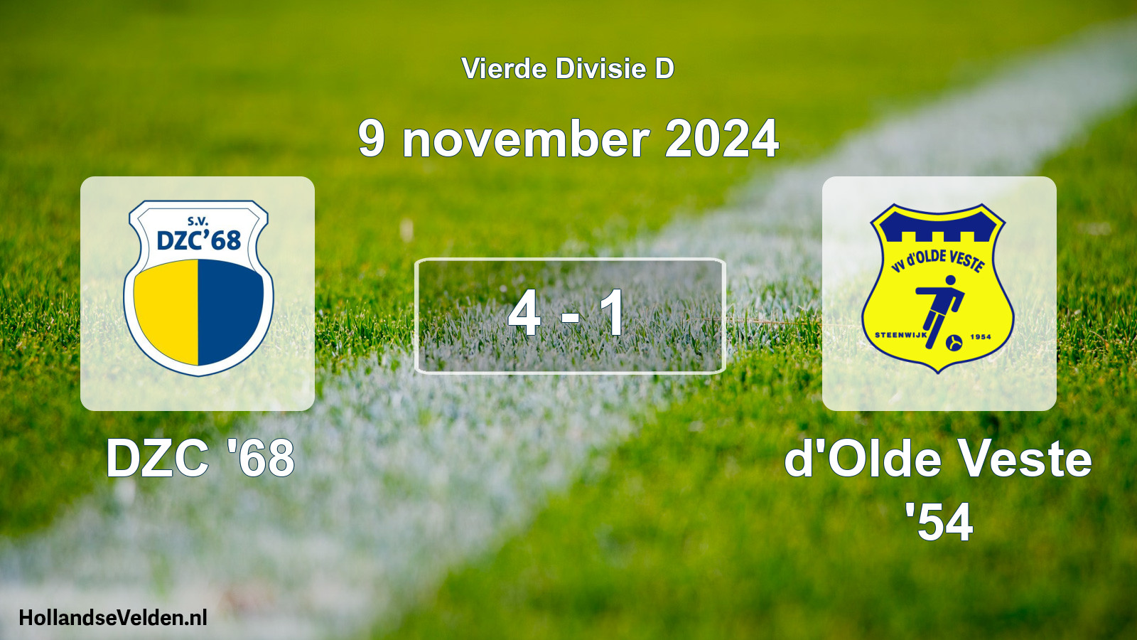 Total number of matches played: DZC '68 - d'Olde Veste '54 4 - 1 (9 November 2024)