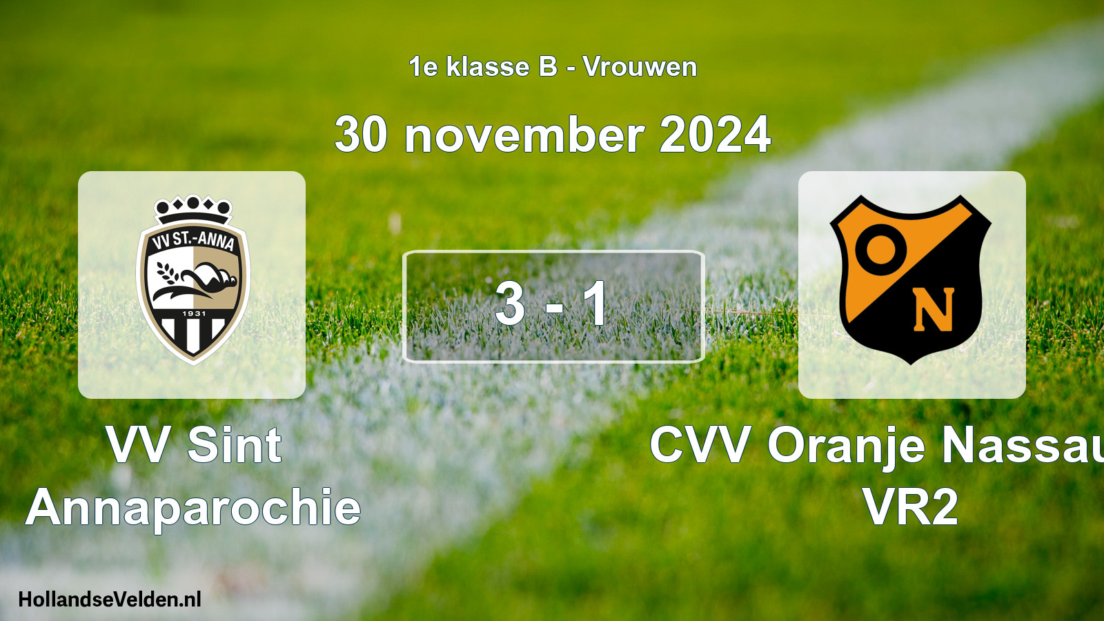 Total number of matches played: VV Sint Annaparochie - CVV Oranje Nassau G VR2 3 - 1 (30 November 2024)