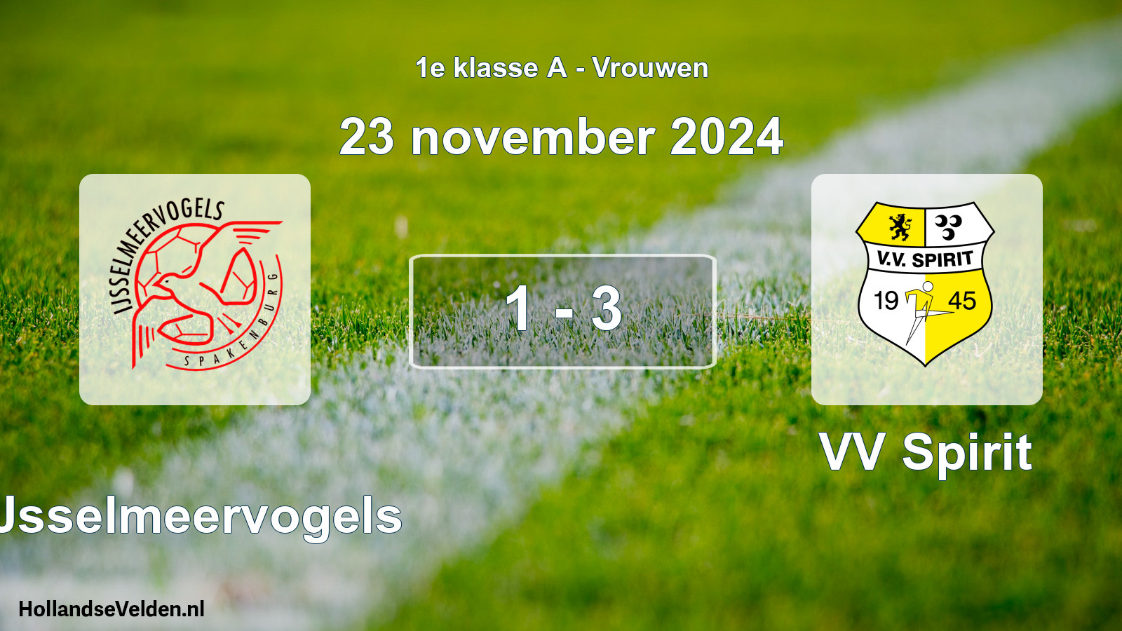 Gespeelde wedstrijd: IJsselmeervogels - VV Spirit 1 - 3 (23 november 2024)