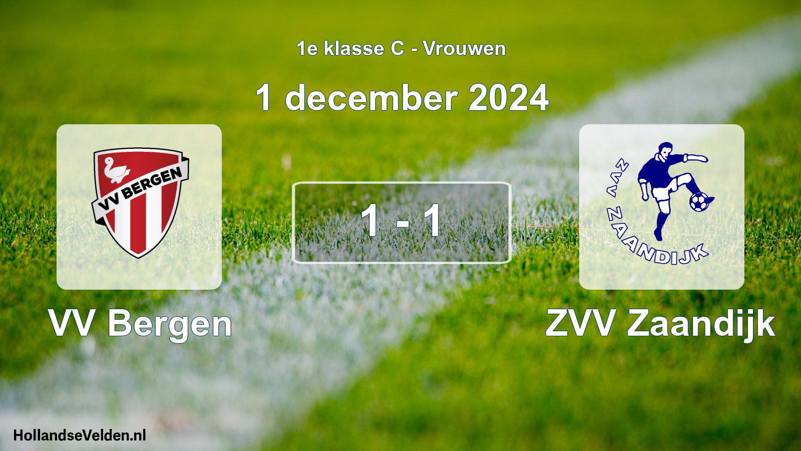 Gespeelde wedstrijd: VV Bergen - ZVV Zaandijk 1 - 1 (1 december 2024)