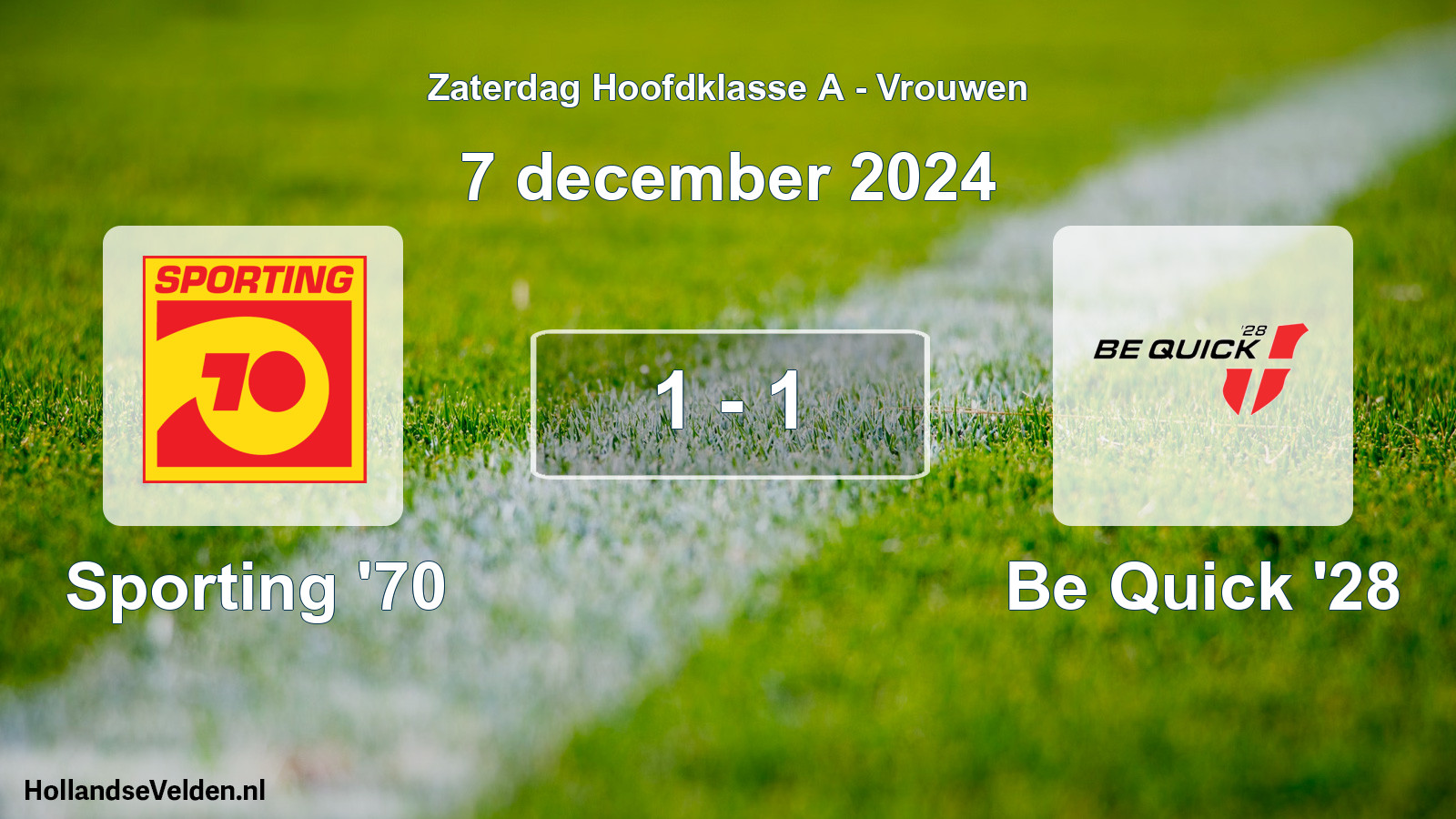 Total number of matches played: Sporting '70 - Be Quick '28 1 - 1 (7 December 2024)
