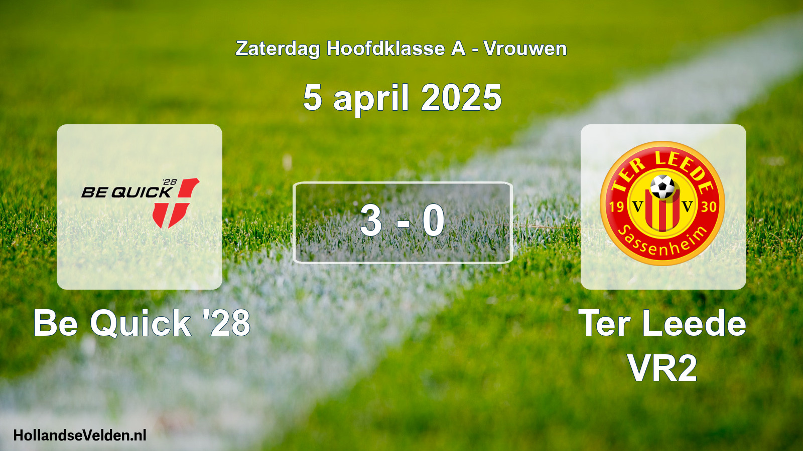 Total number of matches played: Be Quick '28 - Ter Leede VR2 3 - 0 (5 April 2025)