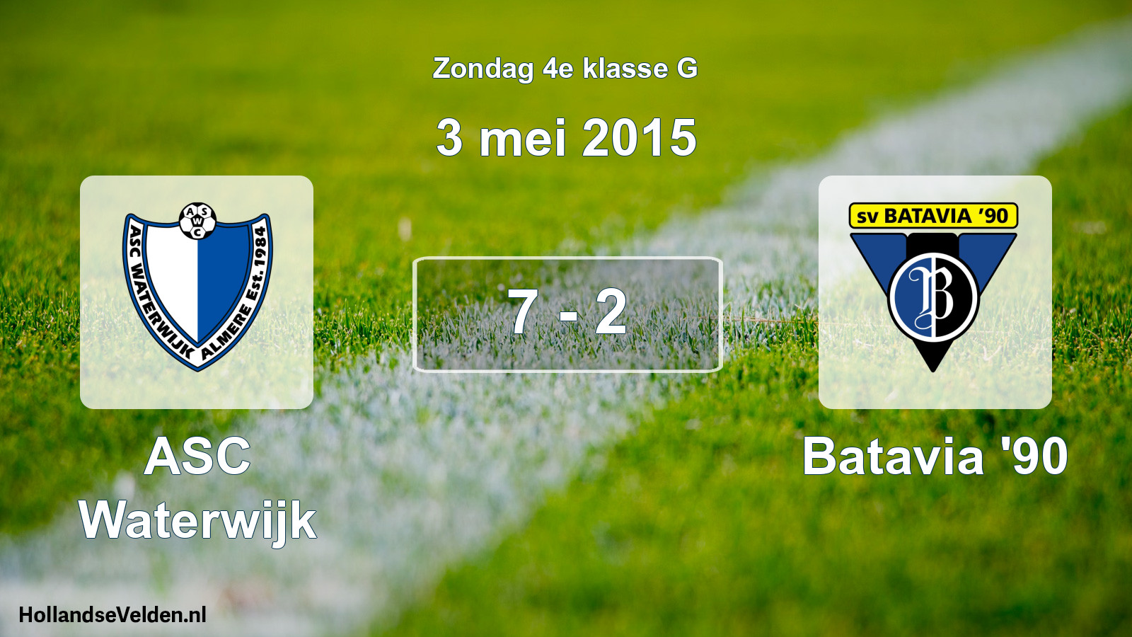 Total number of matches played: ASC Waterwijk - Batavia '90 7 - 2 (3 May 2015)