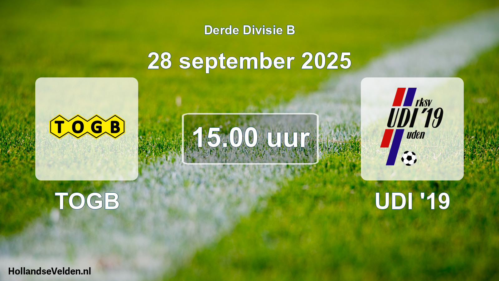 Geplande wedstrijd: TOGB - UDI '19 (28 september 2025)
