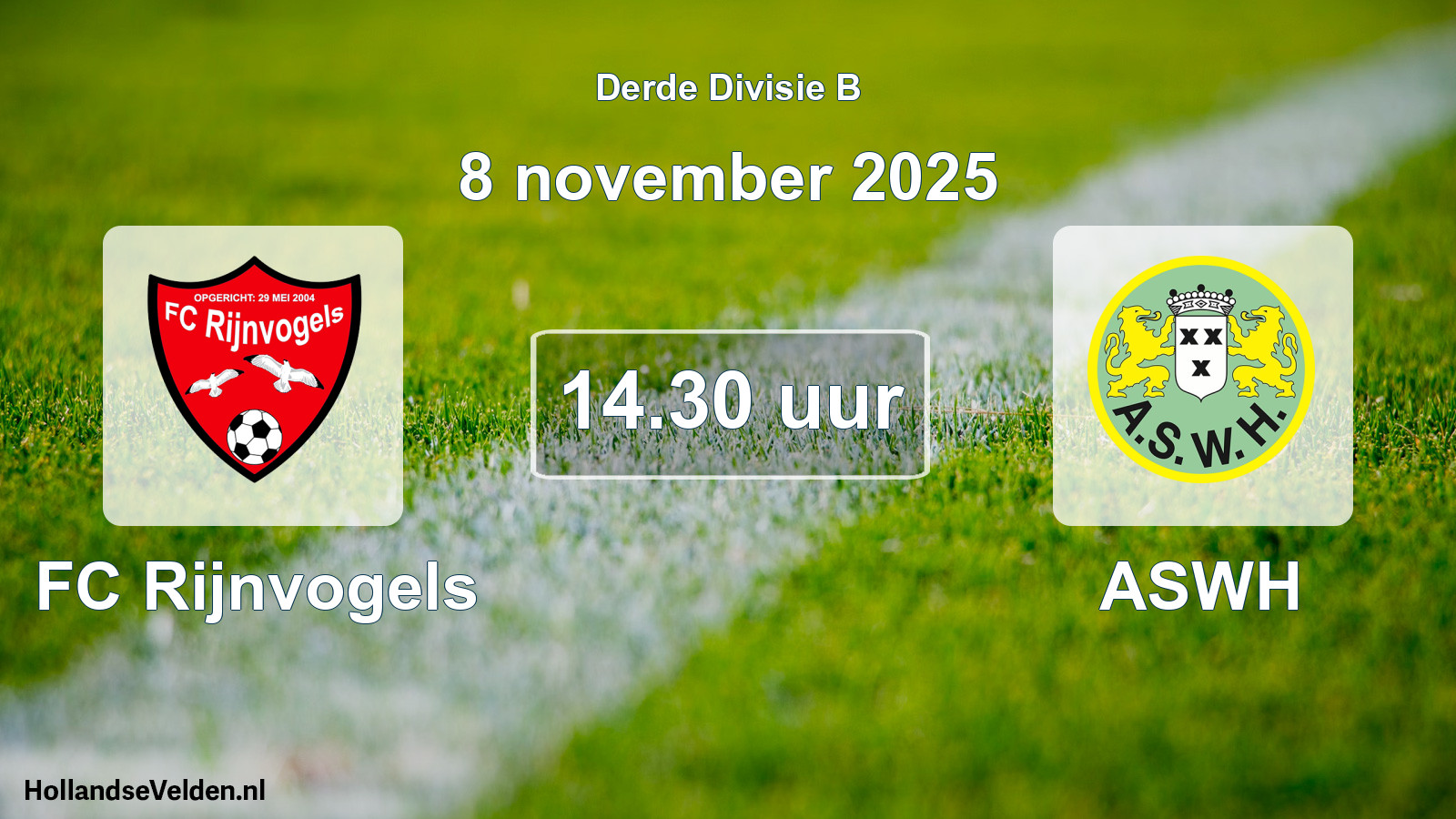 Geplande wedstrijd: FC Rijnvogels - ASWH (8 november 2025)