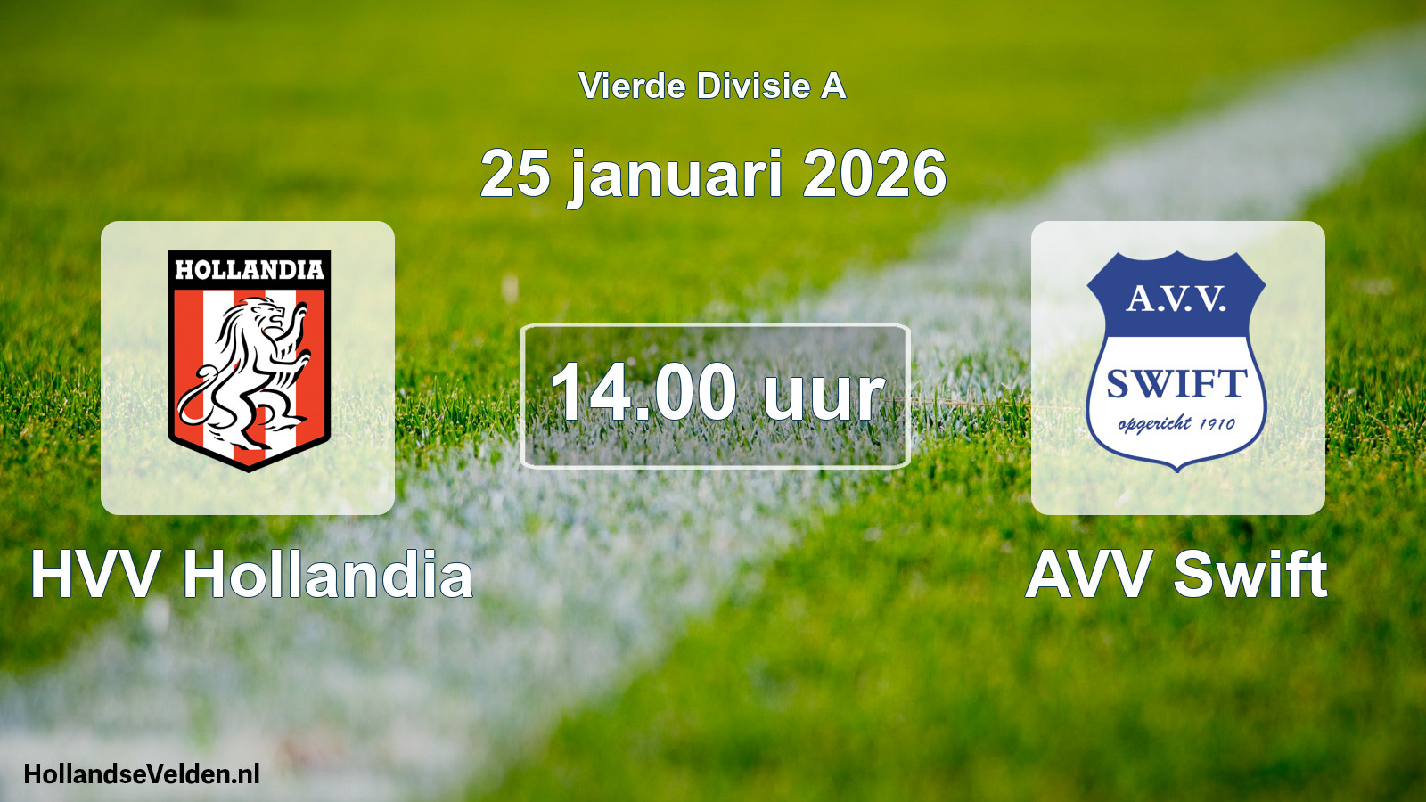 Geplande wedstrijd: HVV Hollandia - AVV Swift (25 januari 2026)