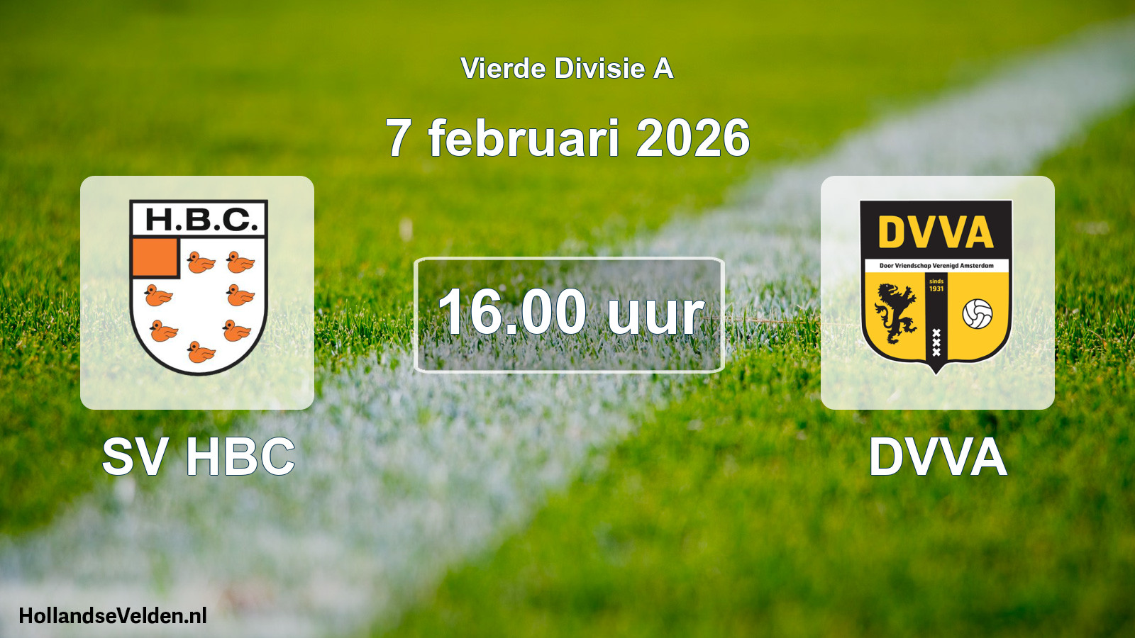 Geplande wedstrijd: SV HBC - DVVA (7 februari 2026)