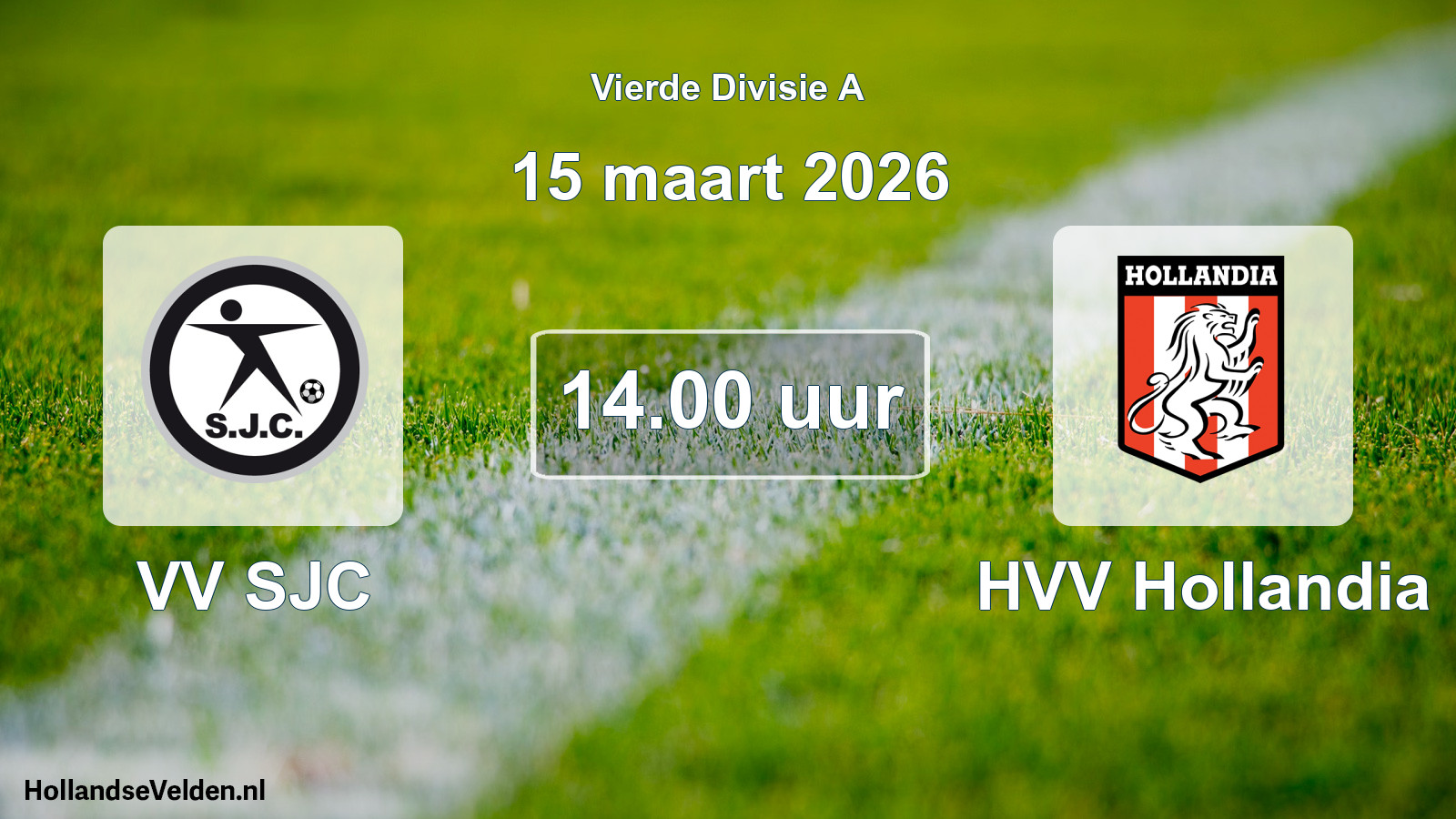 Geplande wedstrijd: VV SJC - HVV Hollandia (15 maart 2026)