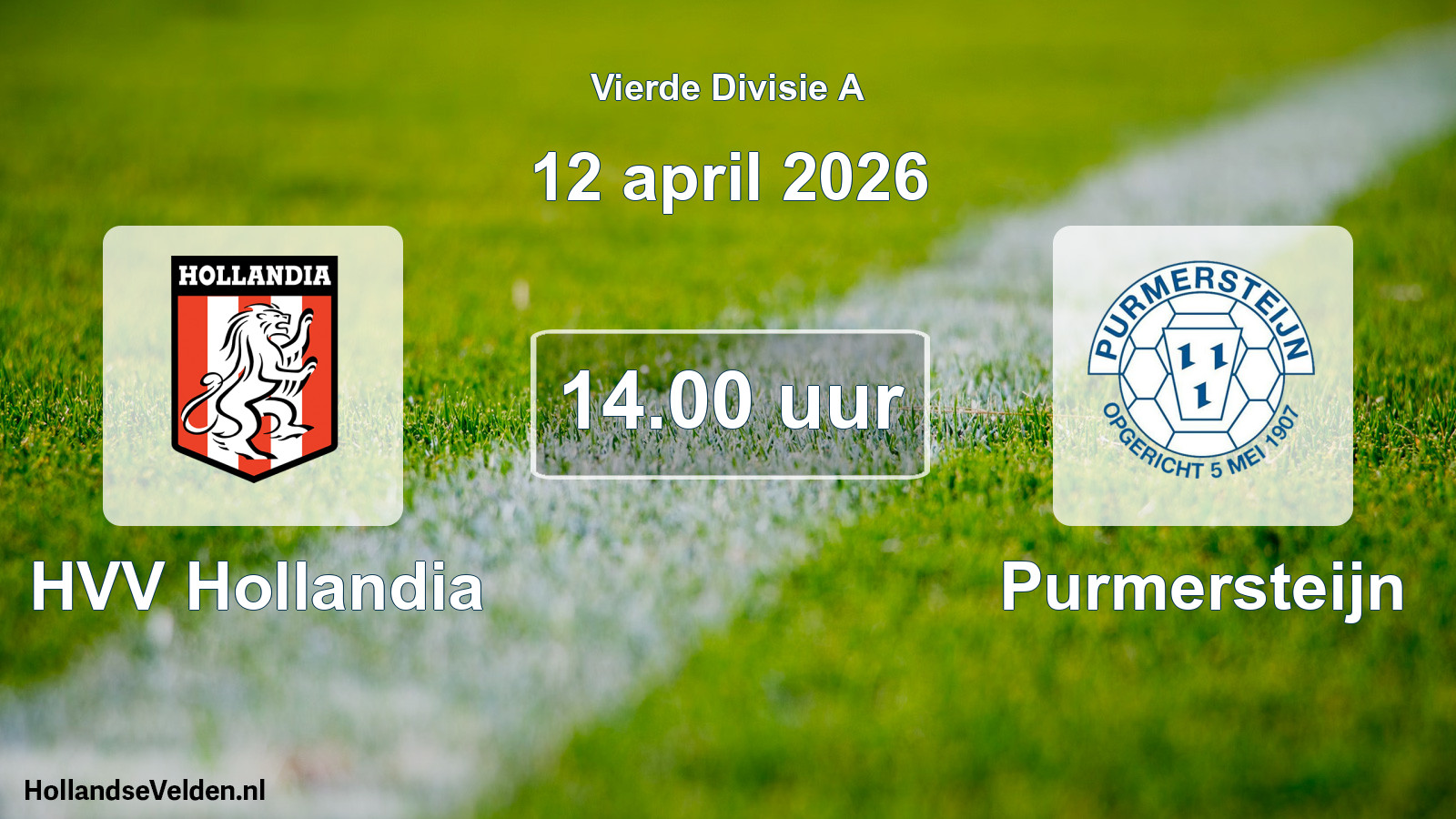 Geplande wedstrijd: HVV Hollandia - Purmersteijn (12 april 2026)