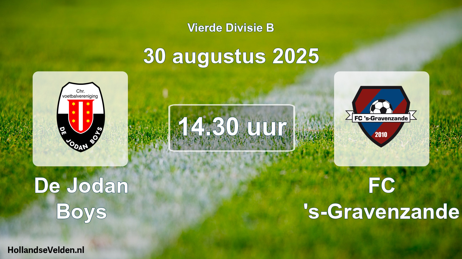 Geplande wedstrijd: De Jodan Boys - FC 's-Gravenzande (30 augustus 2025)