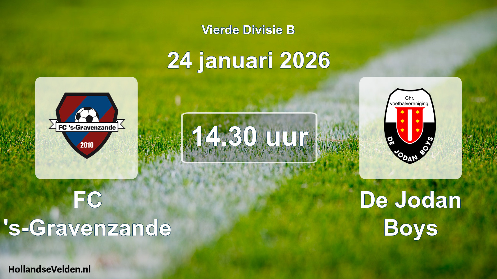 Geplande wedstrijd: FC 's-Gravenzande - De Jodan Boys (24 januari 2026)