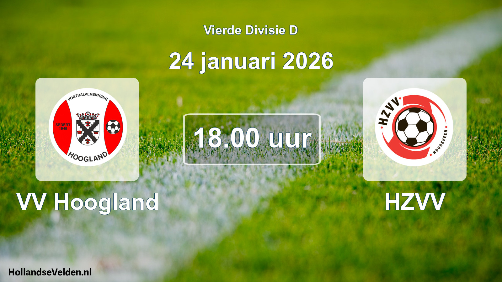 Geplande wedstrijd: VV Hoogland - HZVV (24 januari 2026)