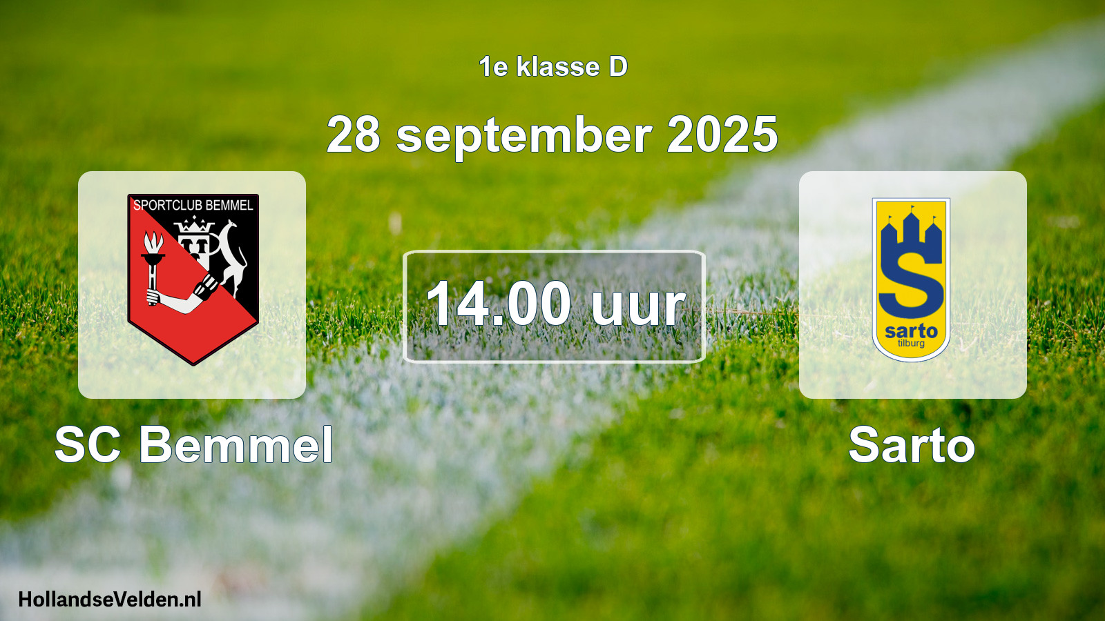 Geplande wedstrijd: SC Bemmel - Sarto (28 september 2025)