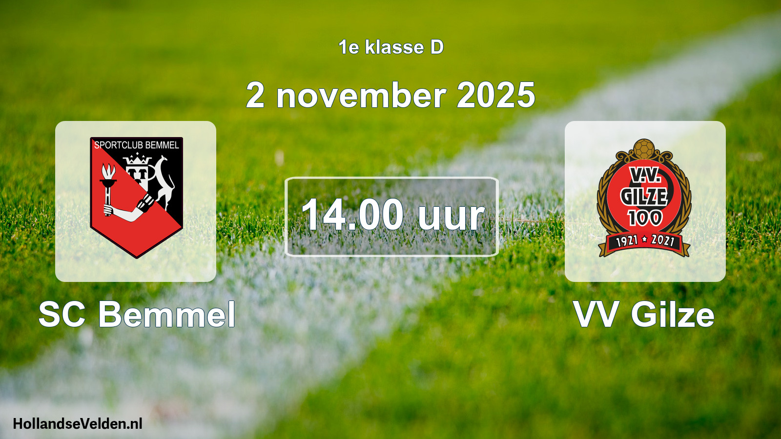 Geplande wedstrijd: SC Bemmel - VV Gilze (2 november 2025)