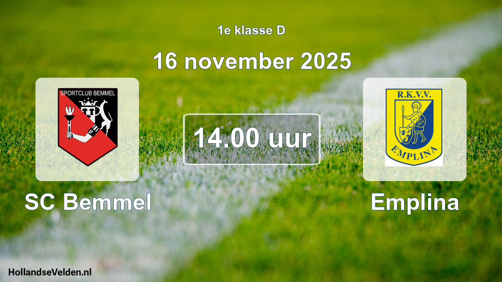 Geplande wedstrijd: SC Bemmel - Emplina (16 november 2025)