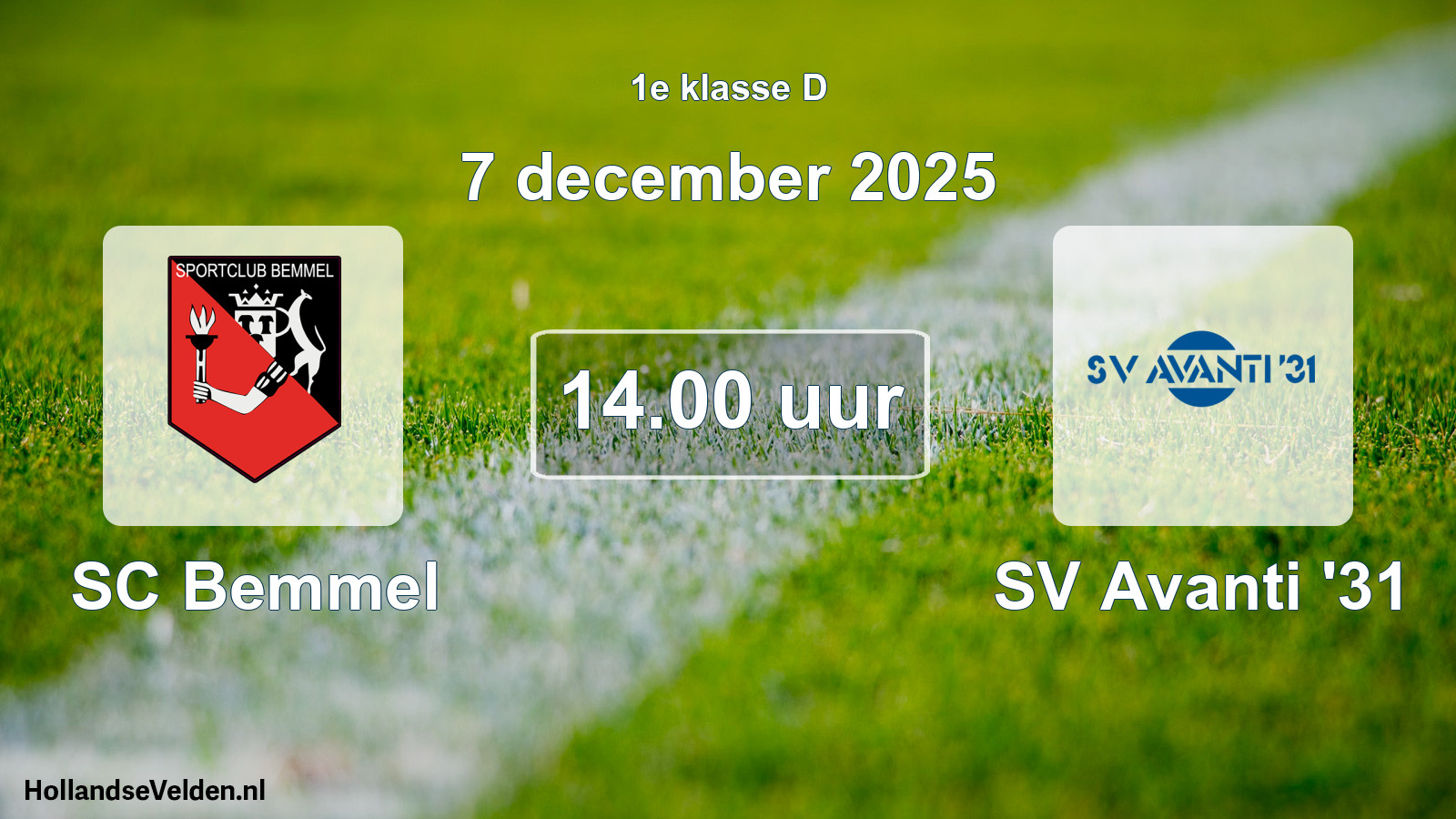 Geplande wedstrijd: SC Bemmel - SV Avanti '31 (7 december 2025)