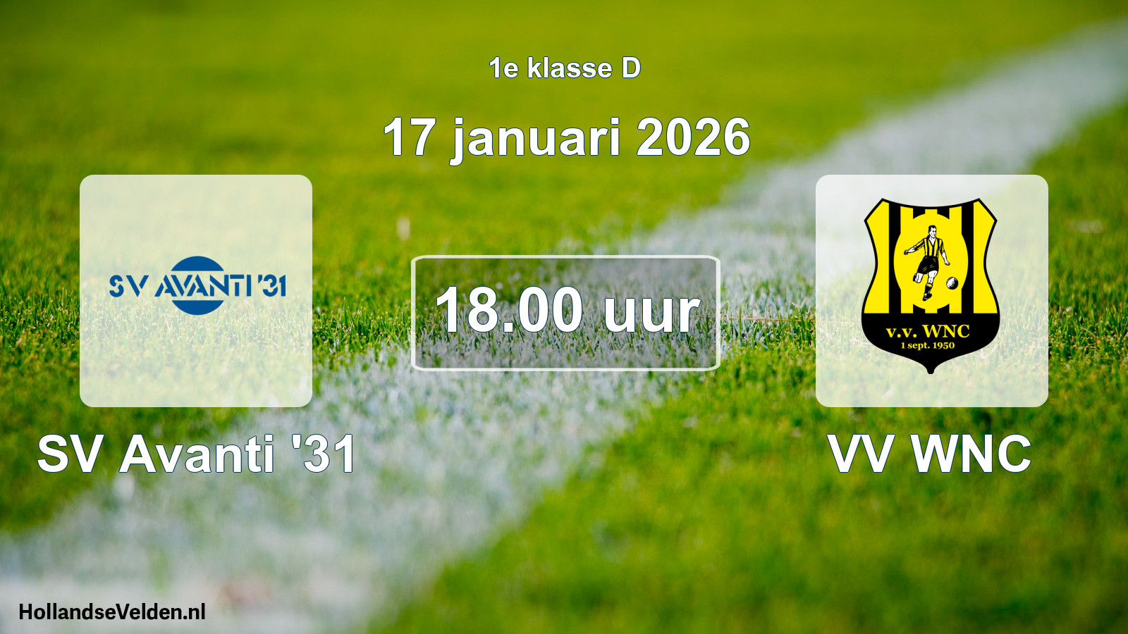 Geplande wedstrijd: SV Avanti '31 - VV WNC (17 januari 2026)