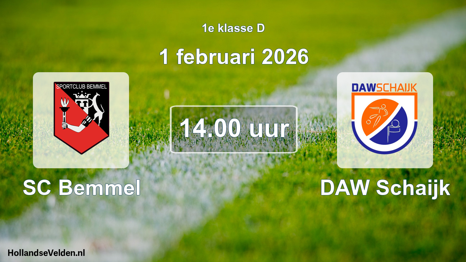 Geplande wedstrijd: SC Bemmel - DAW Schaijk (1 februari 2026)