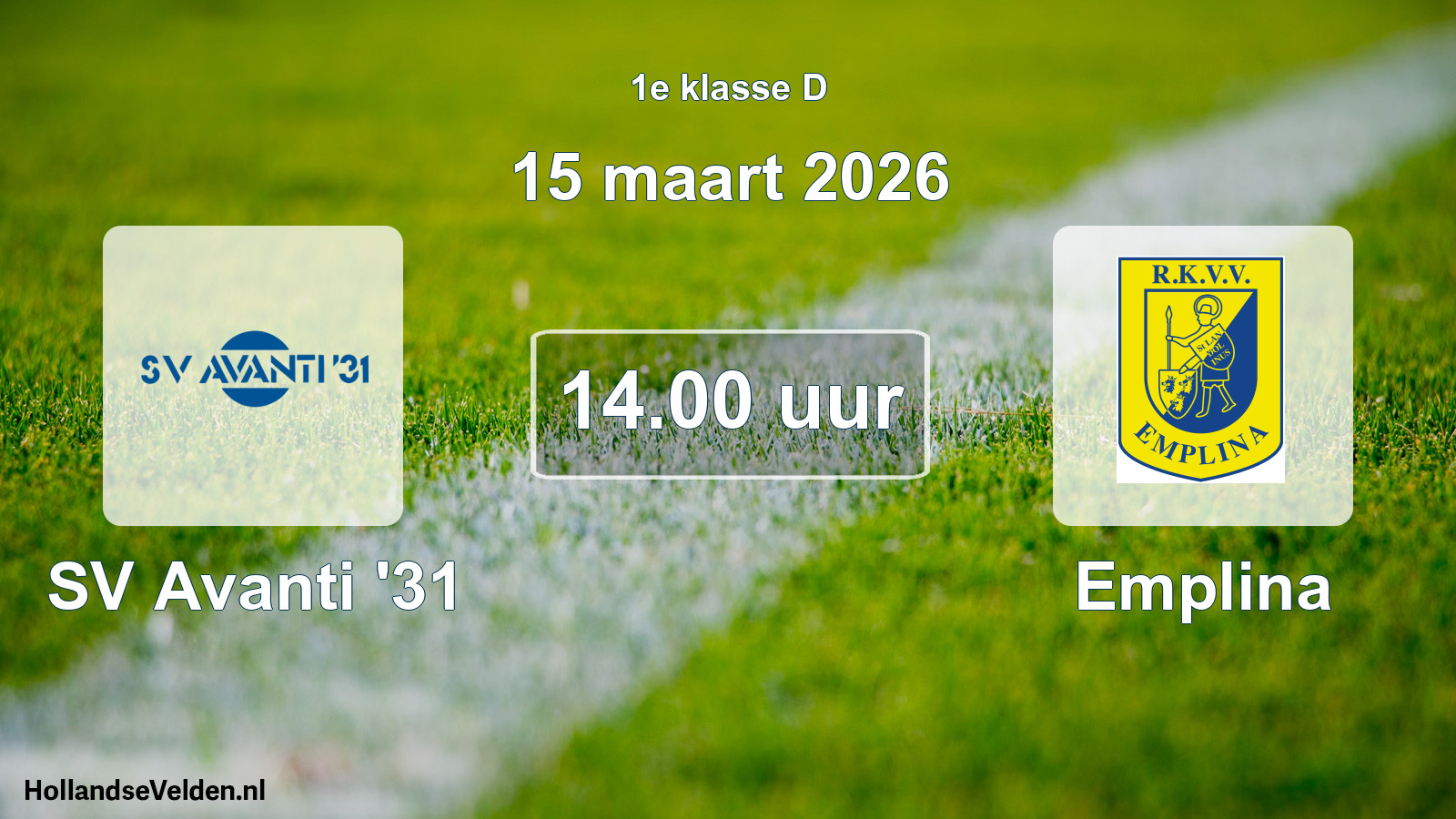 Geplande wedstrijd: SV Avanti '31 - Emplina (15 maart 2026)