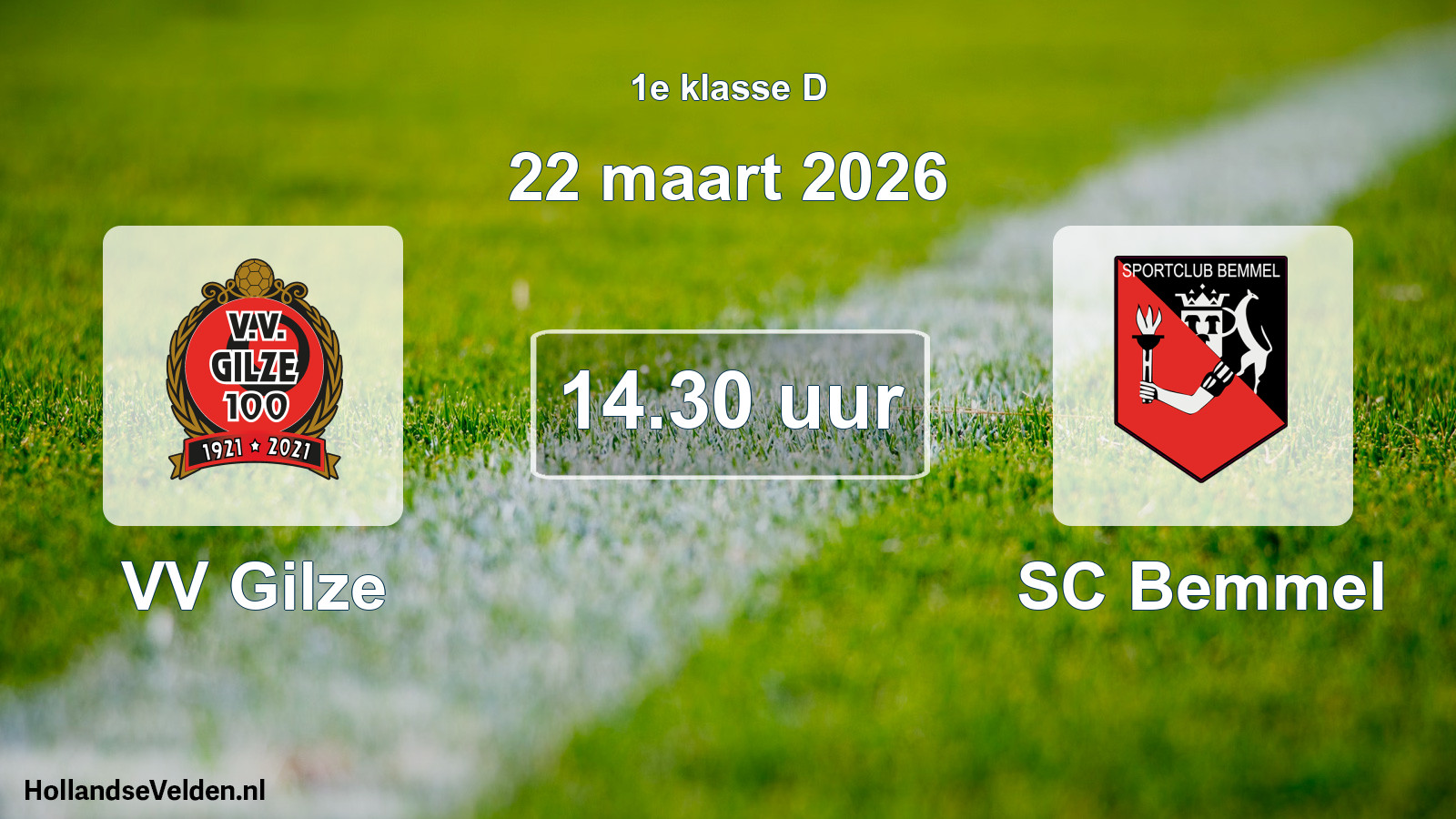 Geplande wedstrijd: VV Gilze - SC Bemmel (22 maart 2026)