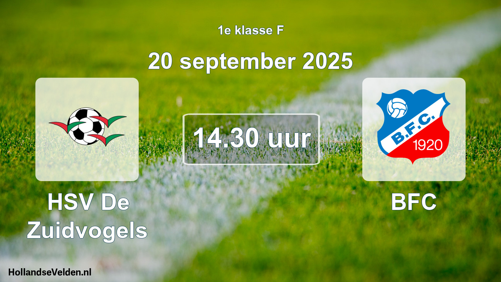 Geplande wedstrijd: HSV De Zuidvogels - BFC (20 september 2025)