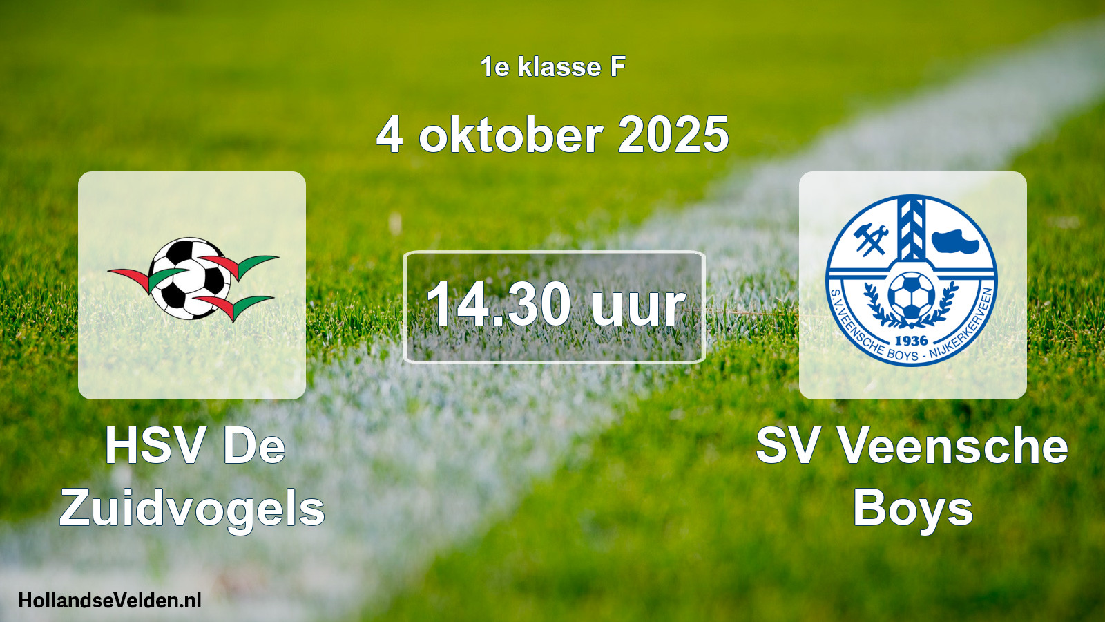 Geplande wedstrijd: HSV De Zuidvogels - SV Veensche Boys (4 oktober 2025)