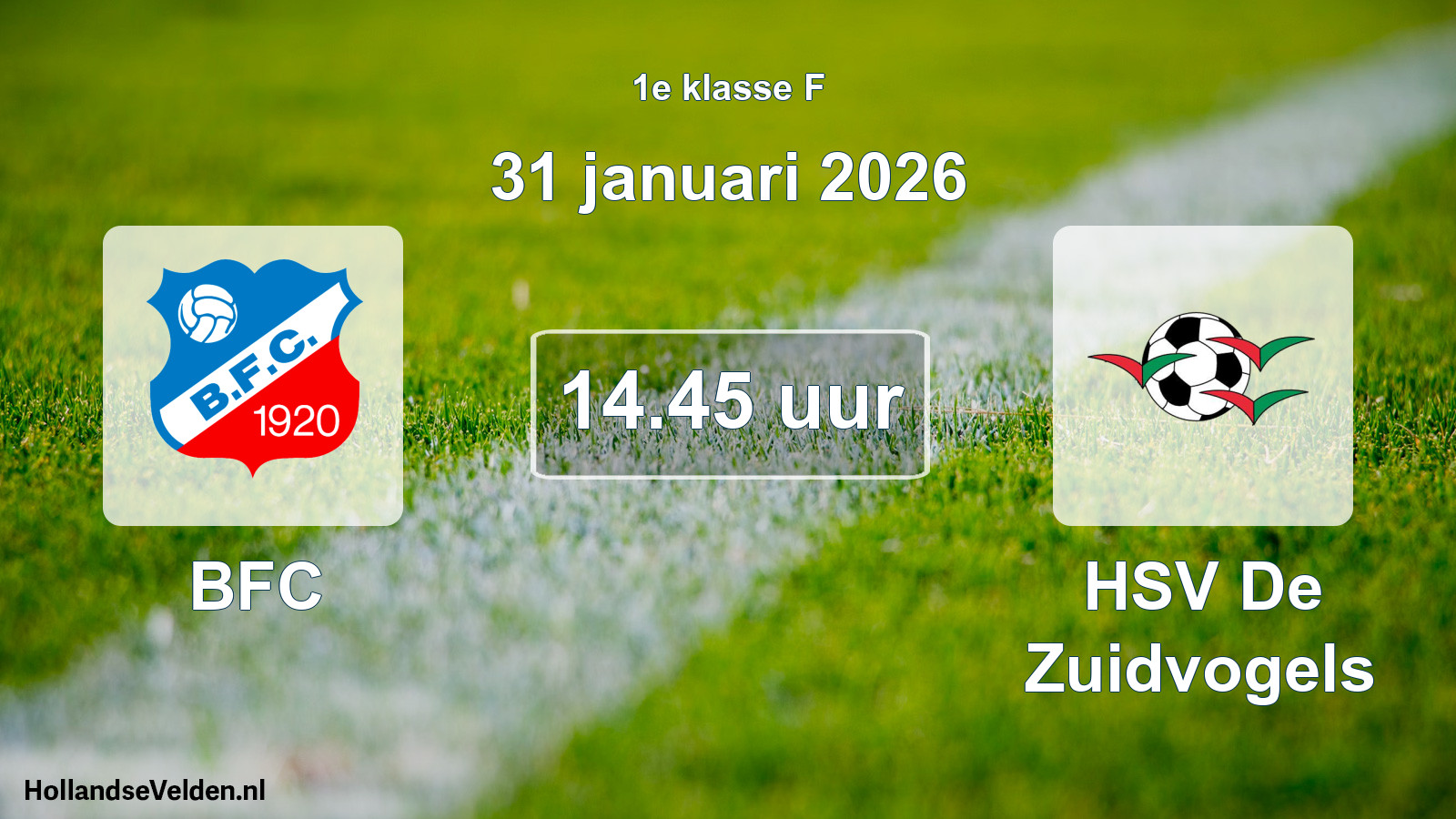 Scheduled Match: BFC - HSV De Zuidvogels (31 January 2026)