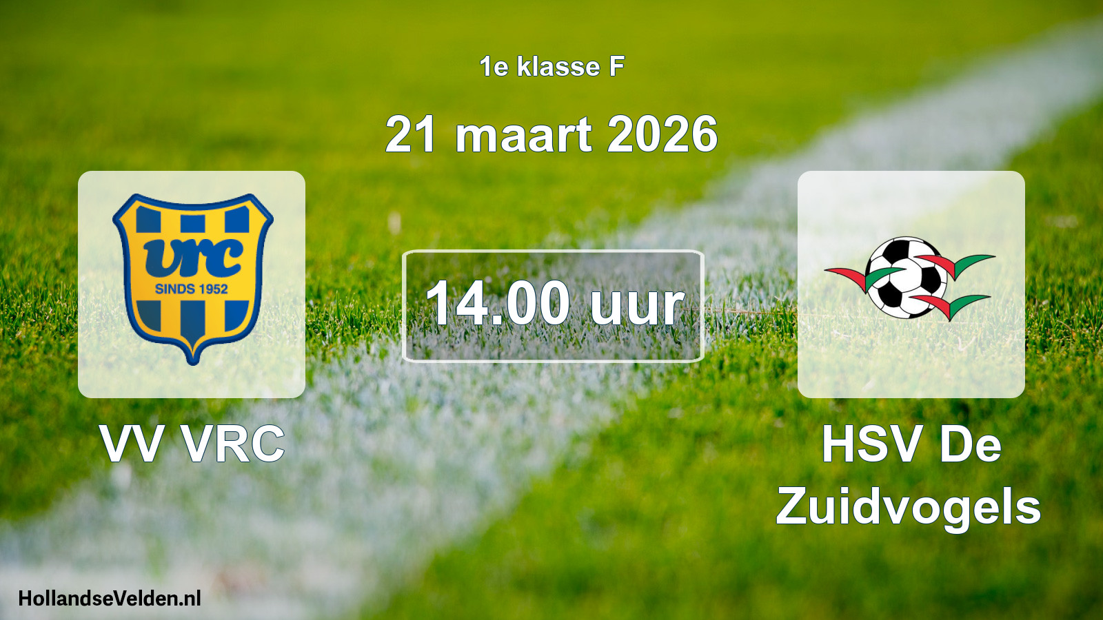 Geplande wedstrijd: VV VRC - HSV De Zuidvogels (21 maart 2026)