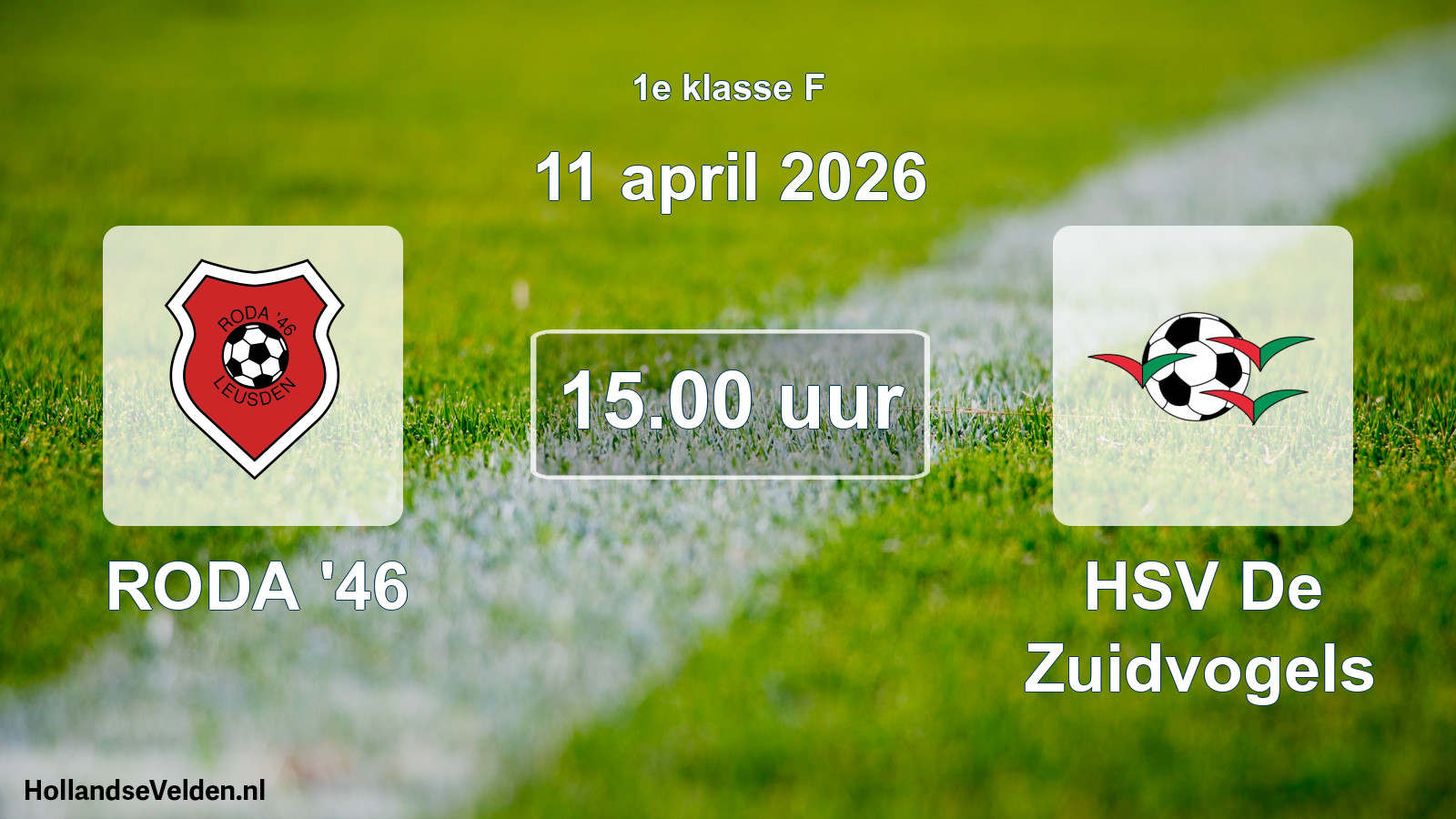 Geplande wedstrijd: RODA '46 - HSV De Zuidvogels (11 april 2026)