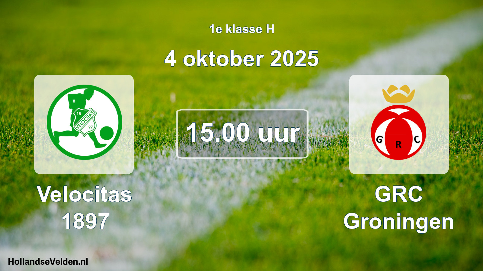 Geplande wedstrijd: Velocitas 1897 - GRC Groningen (4 oktober 2025)