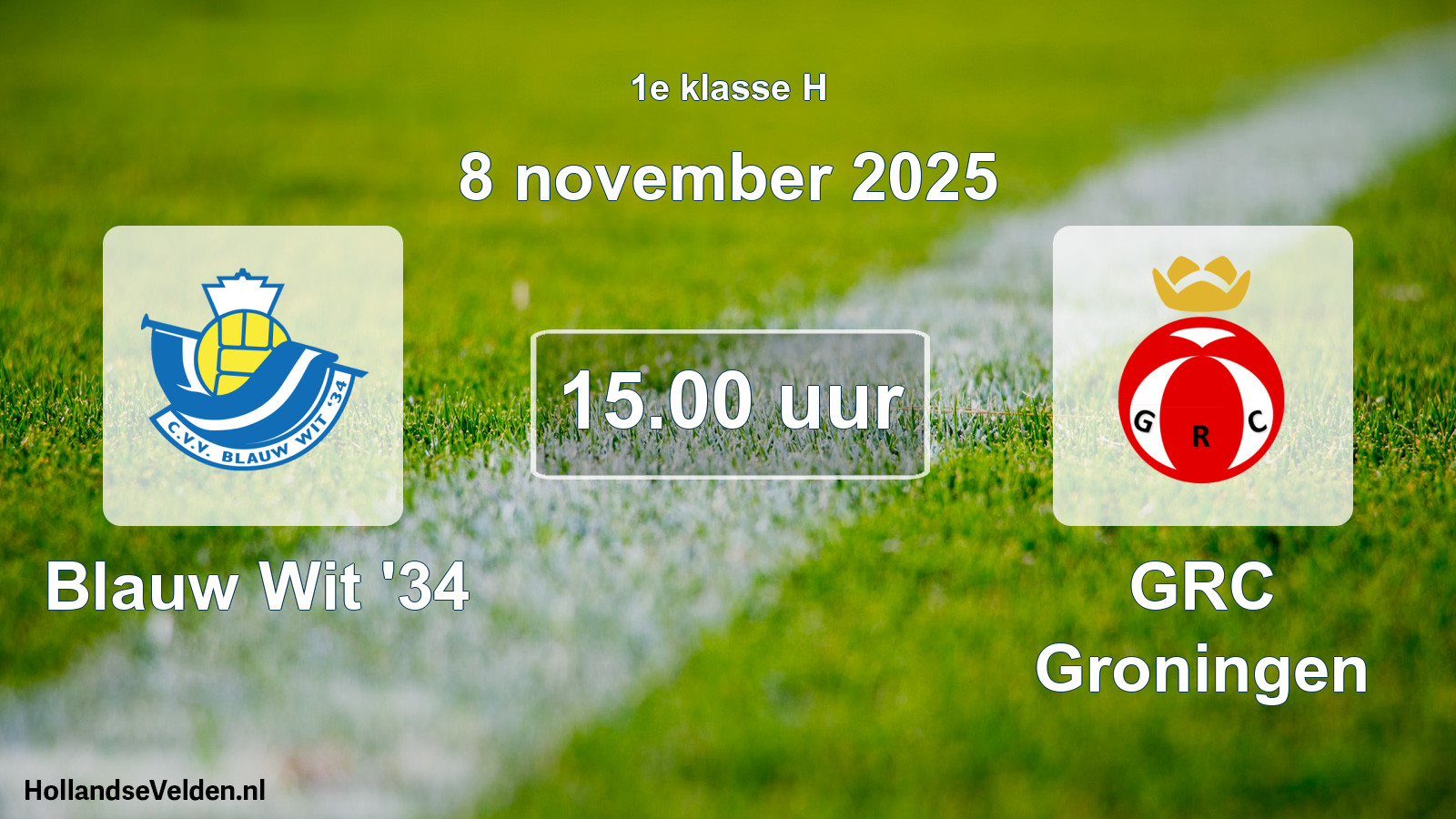 Scheduled Match: Blauw Wit '34 - GRC Groningen (8 November 2025)