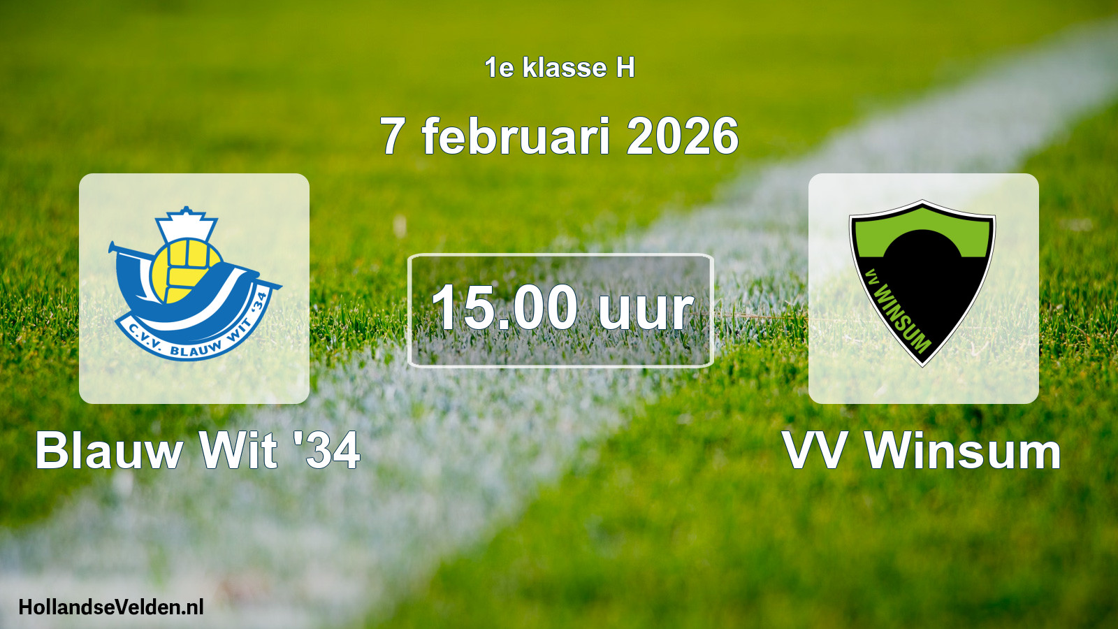 Geplande wedstrijd: Blauw Wit '34 - VV Winsum (7 februari 2026)