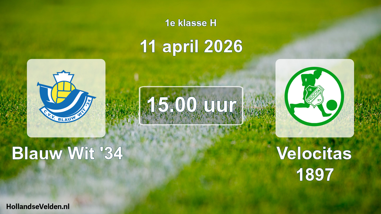 Scheduled Match: Blauw Wit '34 - Velocitas 1897 (11 April 2026)