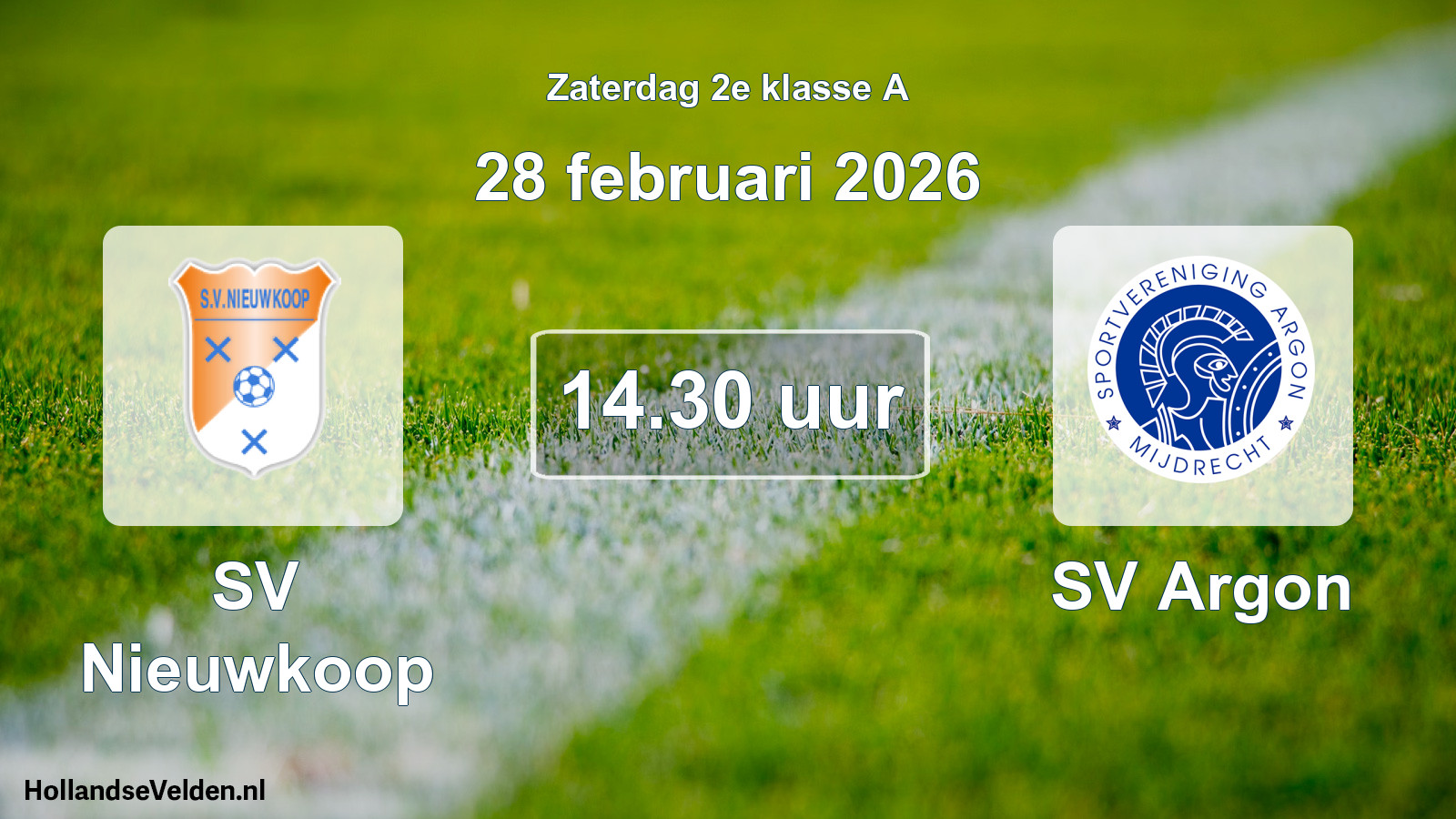 Scheduled Match: SV Nieuwkoop - SV Argon (28 February 2026)