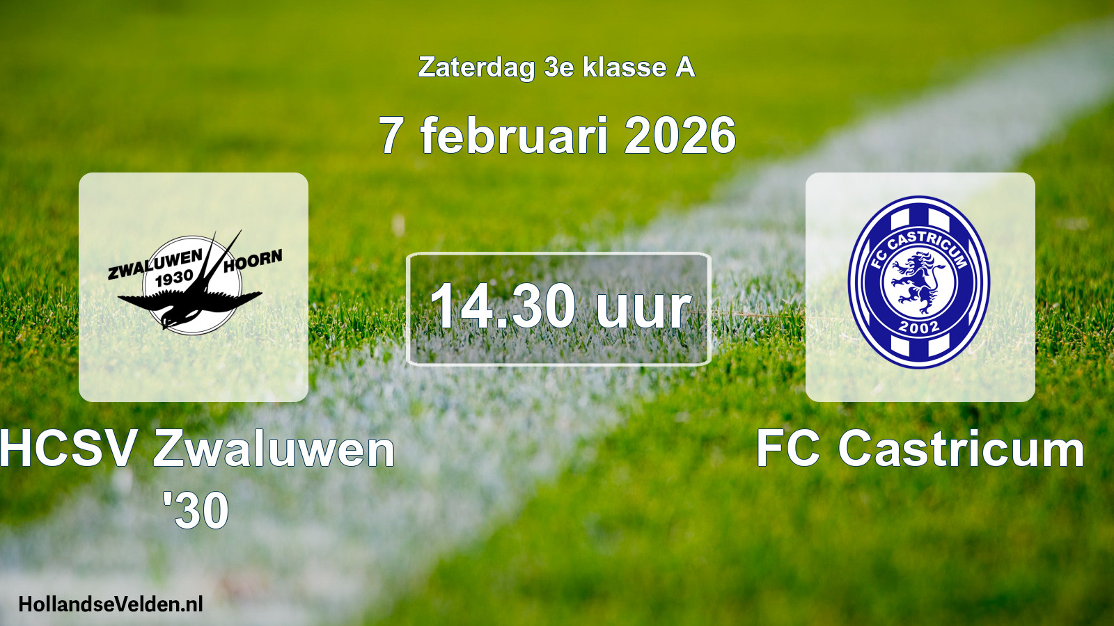 Scheduled Match: HCSV Zwaluwen '30 - FC Castricum (7 February 2026)